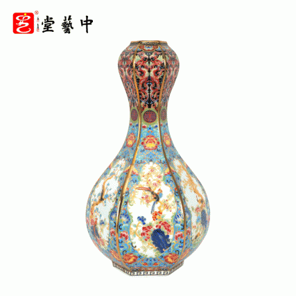 【中藝堂】张海燕 《珐琅彩六方花鸟蒜头瓶》