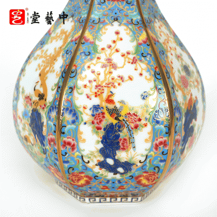 【中藝堂】张海燕 《珐琅彩六方花鸟蒜头瓶》