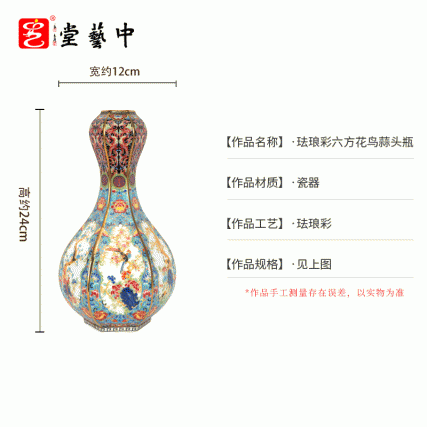 【中藝堂】张海燕 《珐琅彩六方花鸟蒜头瓶》