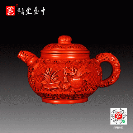 【中藝堂】杨之新 雕漆《博古紫砂壶》