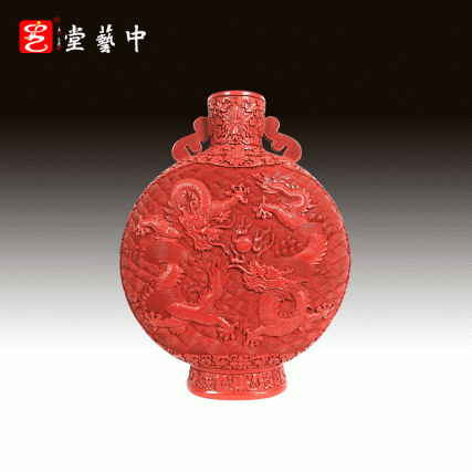 【中藝堂】杨之新 雕漆 《双龙抱月瓶》